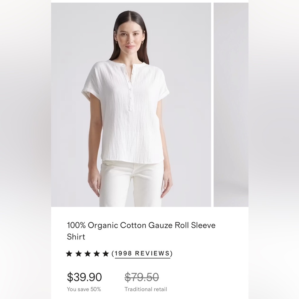 Quince 100% Organic Cotton Gauze Roll Sleeve Shirt, Small